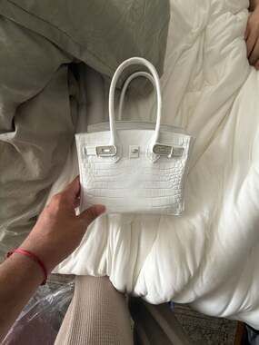 Decorative Handbag Shaped Flower Vase, White Crocodile Embossed Resin